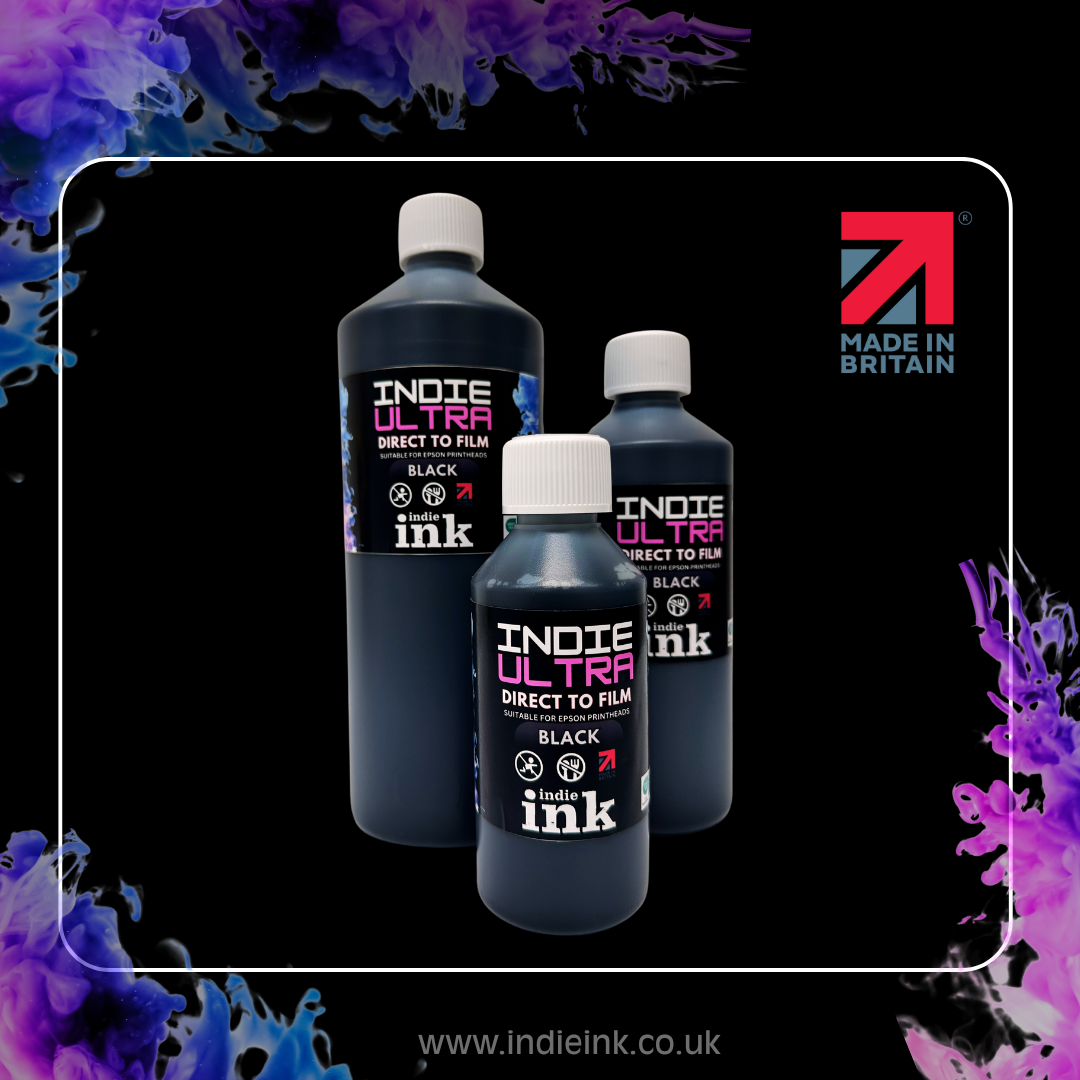 Black DTF ink bottles Indie Ink